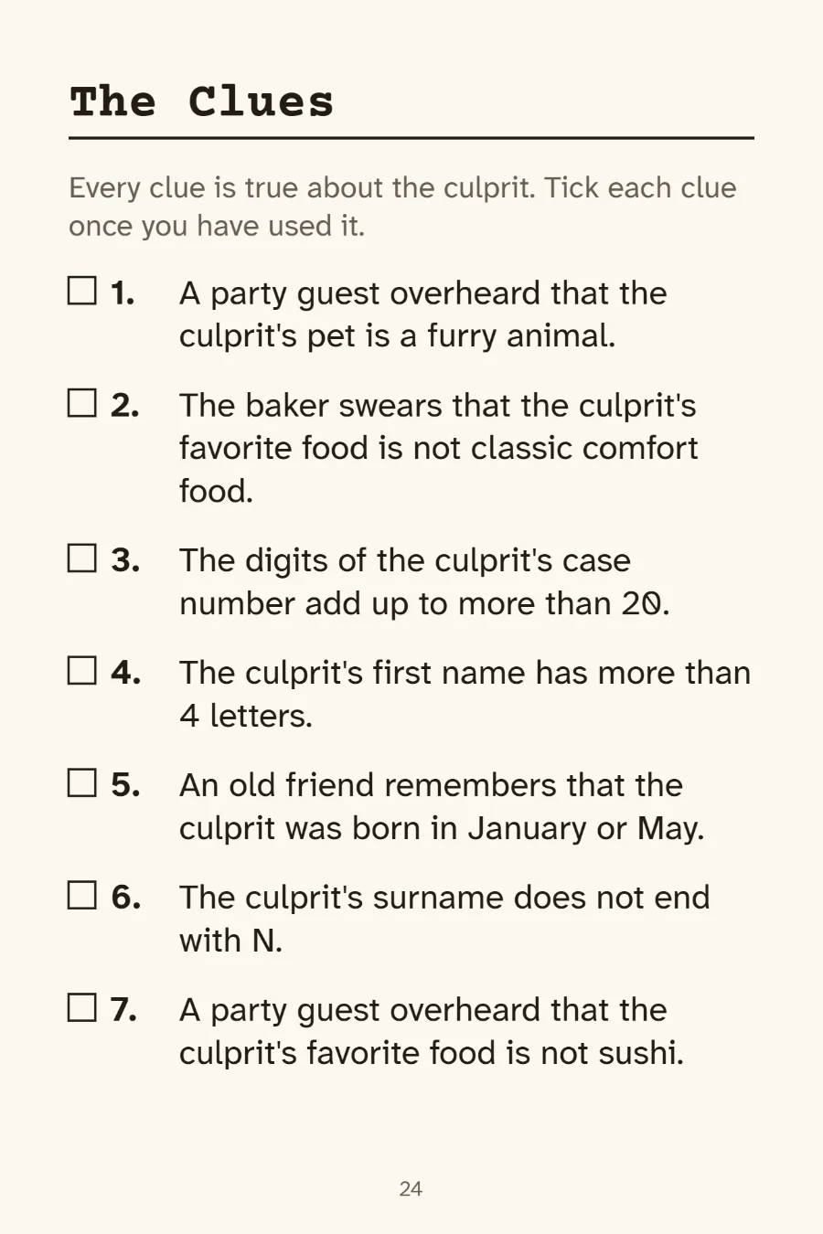 Page preview: the clues