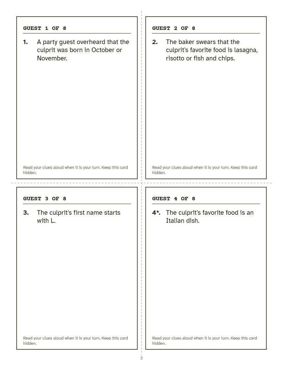Guest clue cards