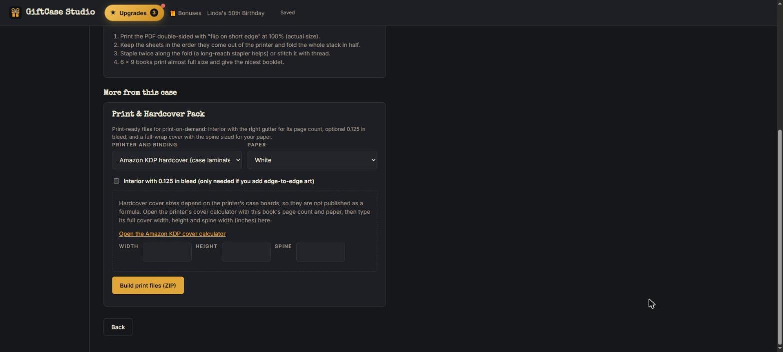 Hardcover preset with the cover calculator fields